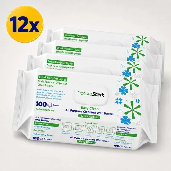 NaturaSterk Schoonmaakdoekjes 12 x 100 Stuks – Vochtige Reinigingsdoekjes – Multi Surface Wipes – 1200 Doekjes