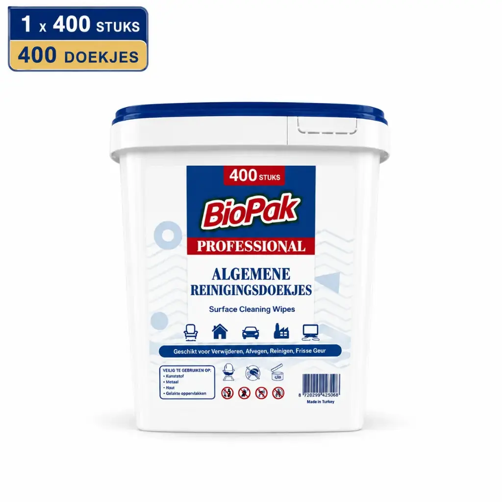 Biopak Bucket Surface Cleaning Wipes 400 Stuks 