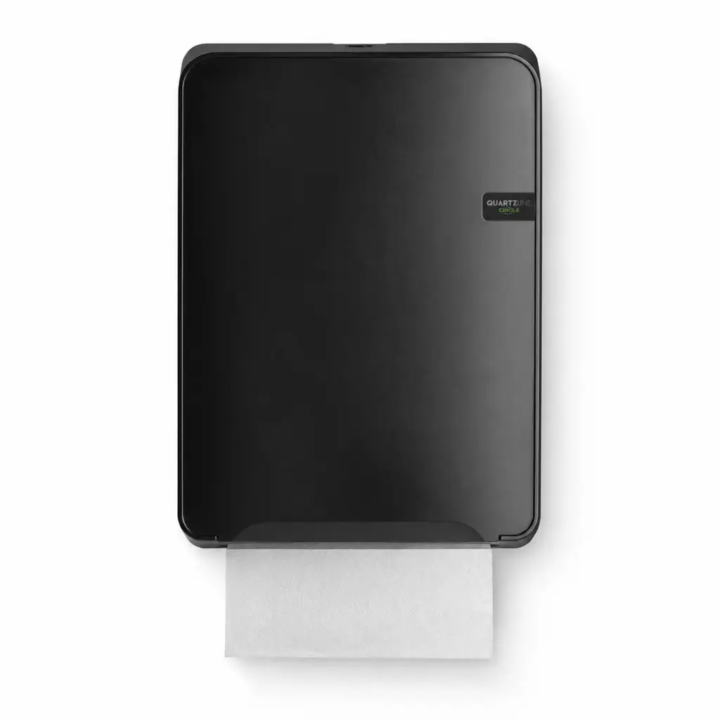 QuartzLine Circle Handdoekdispenser Zwart – Voor Interfold, Multifold, C-Fold en V-Fold Handdoeken – Gerecycled ABS – 37,7 x 28,2 x 12,5 cm