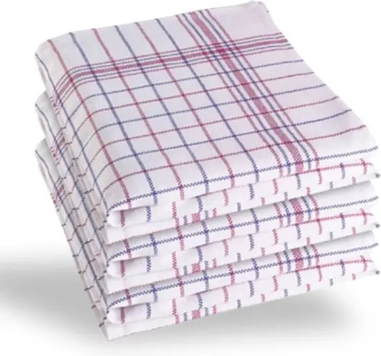 Theedoek Rood/Blauw Nationale Ruit 100% katoen 65x65cm JA Per Zakje 6 Stuks