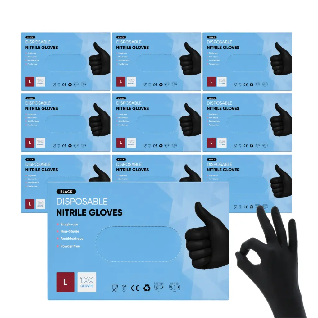 Nitril Handschoenen Zwart Large – 3,5 Gram – Poedervrij – Niet-Steriel – Ambidexter – 10 Dozen van 100 Stuks – 1000 Handschoenen 