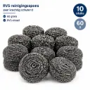 RVS Reinigingssponzen – 10 Stuks – 60 Gram per Spons – Krachtige Schuursponzen van RVS-Draad voor Pannen, Ovenroosters en BBQ
