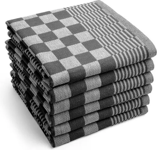 Theedoek Zwart/Wit Blok 100% katoen  65x65cm JA Per Zakje 6 Stuks 