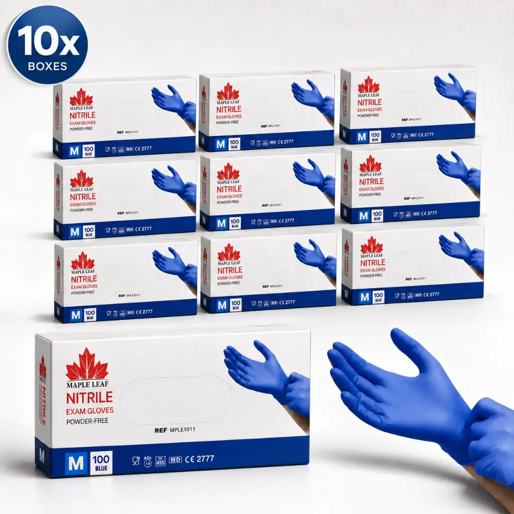 Maple Leaf Nitril Handschoenen Blauw Maat M – 100 Stuks – 3,5 Gram – Poedervrij – Latexvrij – Niet-Steriele Onderzoekshandschoenen – EN 455 – AQL 1.5 - 10x100 Stuks