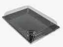 Sushi Trays met Transparante Deksel – 200 Sets – 256 x 185 x 20 mm – Zwarte PET Schalen voor Sushi, Sashimi en Takeaway