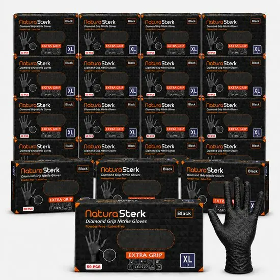 NaturaSterk Handschoenen Diamond Nitril Zwart X-Large 8gr 20 Pakket x 50 Stuks  
