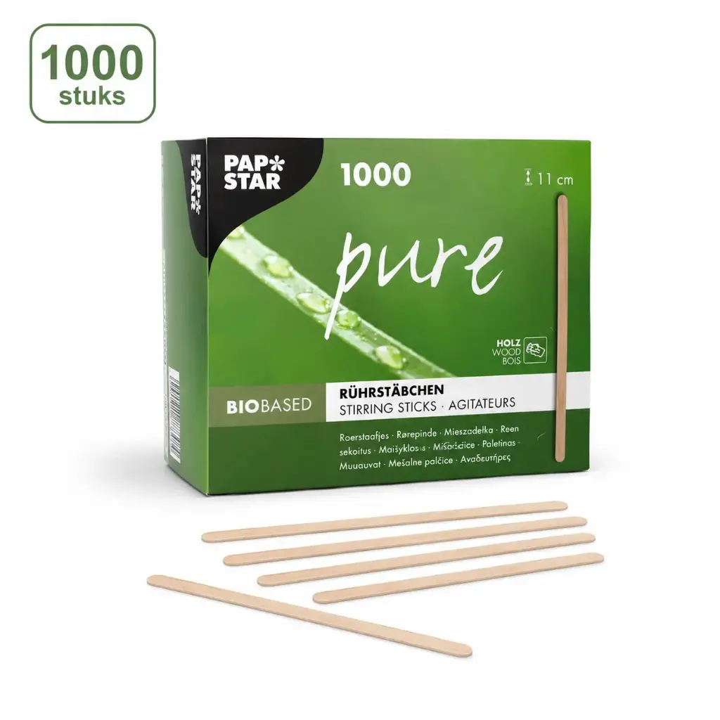 Roerstaafjes hout "pure" 11 cm x 5 mm Per Pakket 1000 Stuks 
