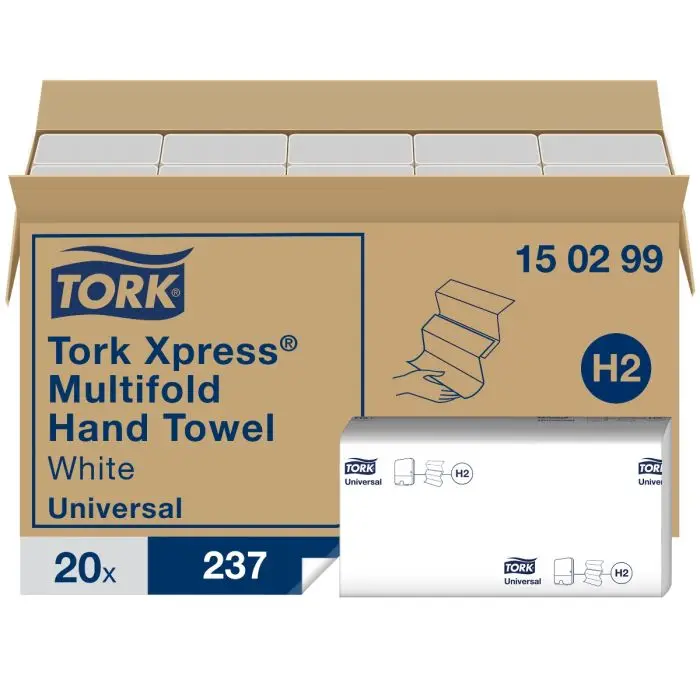 Tork Handdoekpapier H2 Xpress Multifold  Universal 2-laags wit 21,3x23,4cm 4740 stuks (150299) 20x237 Vellen