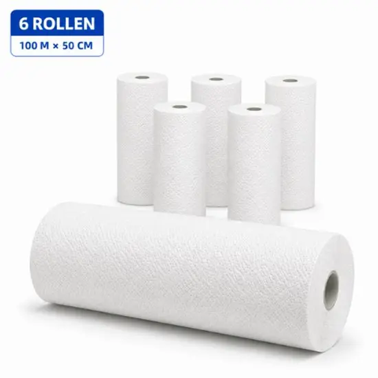 Onderzoektafelpapier 2-Laags Cellulose – 6 Rollen van 50 cm x 100 m   – Zacht en Sterk Behandelbankpapier – Hygiënische Papierrollen voor Praktijk, Salon en Kliniek