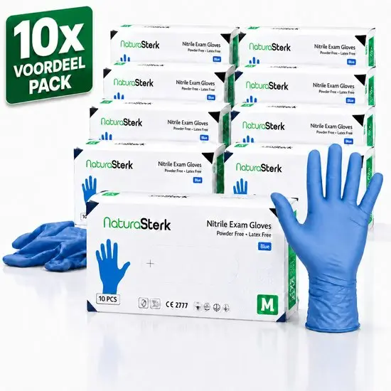 NaturaSterk Handschoenen - Nitril Handschoenen Maat Meidum - 3.5 g - 10 Pakket x 100 Stuks - Poedervrij - Latex vrij - Niet Steriel - Blauw