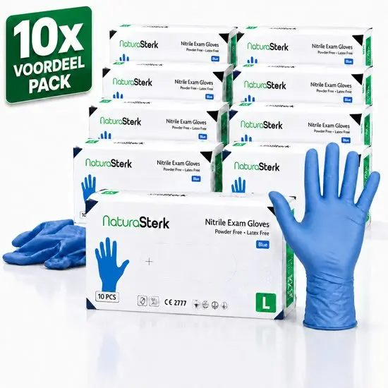 NaturaSterk Handschoenen - Nitril Handschoenen Maat Large - 3.5 g - 10 Pakket x 100 Stuks - Poedervrij - Latex vrij - Niet Steriel - Blauw