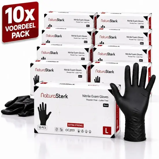 NaturaSterk Nitril Handschoenen Maat L Zwart – 5 g Wegwerphandschoenen  10 x 100 Stuks – Poedervrij, Latexvrij & Niet Steriel – voor Professioneel Gebruik