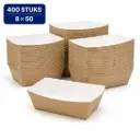 Frietbakjes A9 Kraft/Wit BIO – 400 Stuks – Kartonnen Snackbakjes 11,4 x 6,7 x 3,9 cm – Voor Friet, Kibbeling en Takeaway