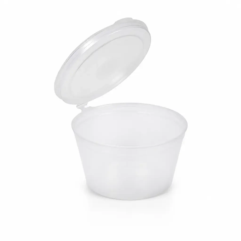 Sauscups 30 cc met vast deksel - 1000 stuks - PP - transparant