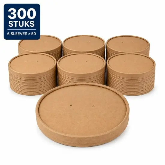 Kraft Deksels voor Saladebowls Ø148 mm – Geschikt voor 500, 750 en 1000 ml – Karton met PE-Coating – 300 Stuks