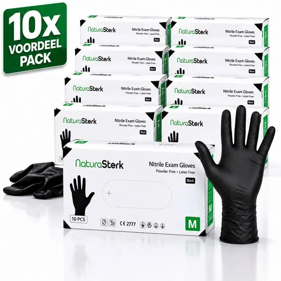 NaturaSterk Handschoenen 3.5 g Nitril Handschoenen Maat Meidum 10 Pakket x 100 Stuks - Poedervrij - Latex vrij - Niet Steriel - Zwart