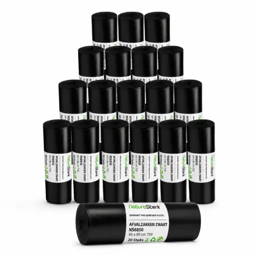 NaturaSterk Afvalzakken Recy. 60x80cm Zwart T50 60 Liter Per Doos 20 Rollen x 20Stuks