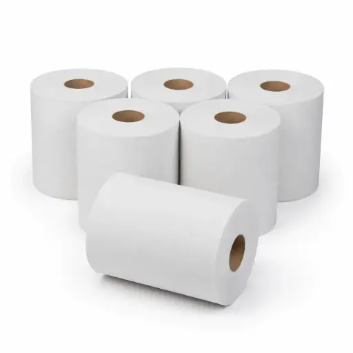 Wit Midi Poetspapier Gerecycled 1-Laags – 6 Rollen x 300 Meter – 19 cm Breed – Met Embossing en Trekbare Kern – Voor QuartzLine en PearlLine Dispensers 
