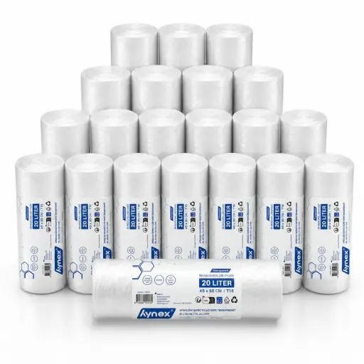 Afvalzak Gerecycled HDPE Transparant 45x50cm T15 20 Liter HY Per Doos 20 Rollen x 50 Stuks
