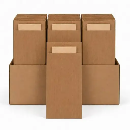 NaturaSterk Luxe Bestekzakje Pochette Kraft met Naturel Servet - 100% biologisch afbreekbaar - bestek diner eten bestekpochette festival tafel dekken bio servetten - 600 stuks
