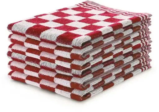 [NM120196] Keukendoek Rood/Wit 50x50 cm blok badstof 100% katoen  JA Per Zakje 3  Stuks 