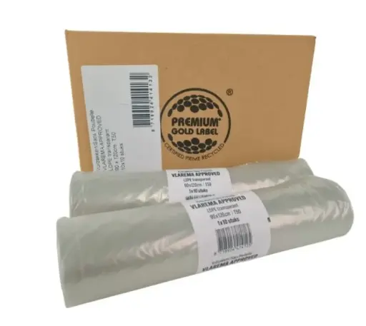 [NM150163] Vlarema Afvalzakken LDPE 90x120cm Transparant T50 200 Liter HP Per Doos 10 Rollen x 10 Stuks
