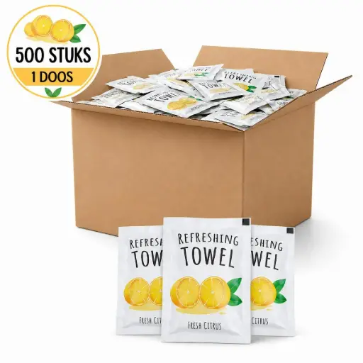 NaturaSterk Citroen Verfrissingsdoekjes – 500 Stuks – Individueel Verpakt – 16 x 16 cm – Fresh Citrus – Voor Horeca, Catering en Takeaway