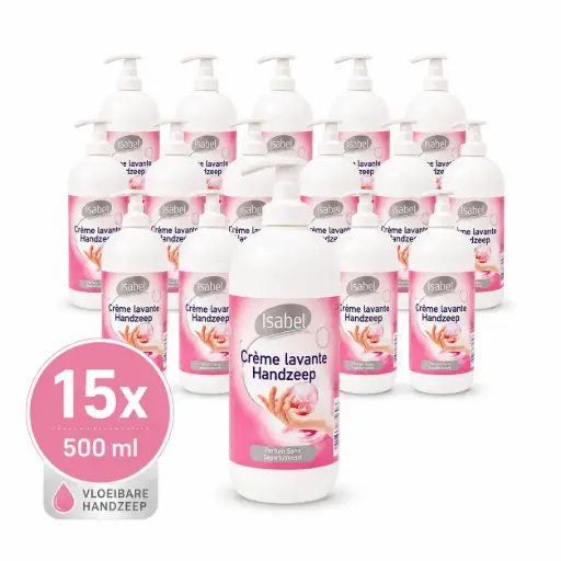 [IS150093] Isabel Crème Lavante Vloeibare Handzeep – 15 x 500 ml – Romige Handzeep met Pomp – Milde Reiniging – Voor Thuis, Kantoor en Sanitaire Ruimtes
