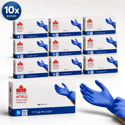 [NM150121] Maple Leaf Nitril Handschoenen Blauw Maat S – 100 Stuks – 3,5 Gram – Poedervrij – Latexvrij – Niet-Steriele Onderzoekshandschoenen – EN 455 – AQL 1.5 - 10x100 Stuks