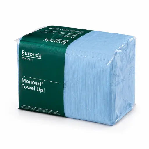 Euronda Monoart Towel Up! Wegwerpservetten Licht Blauw –  Pakken 50 Stuks  – 33 x 45 cm – Absorberende Cellulose Servetten met PE-Film – Voor Tandartspraktijk, Schoonheidssalon & Medische Praktijk