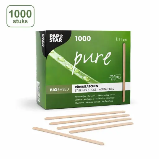 Roerstaafjes hout "pure" 11 cm x 5 mm Per Pakket 1000 Stuks 