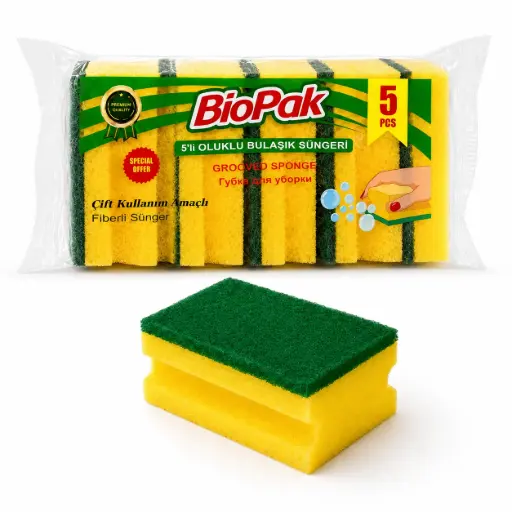 Biopak Geprofileerde Schuurspons Per Zakje 5 Stuks 