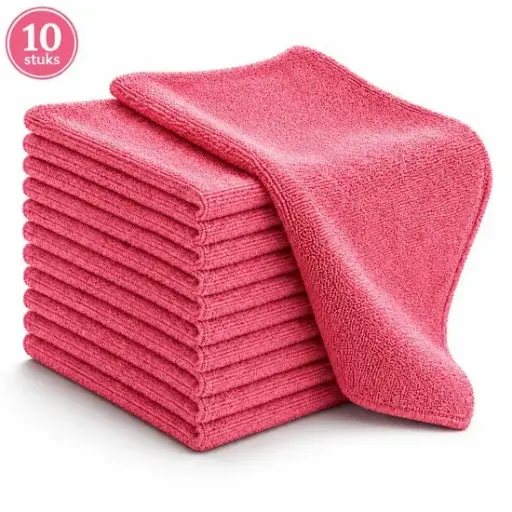 NaturaSterk Schoonmaakdoekjes Microvezeldoekjes – 10 Stuks – Roze – 40 x 40 cm – 340 g/m² – Wasbare Herbruikbare Poetsdoeken voor Keuken Badkamer Glas Kantoor Horeca Auto