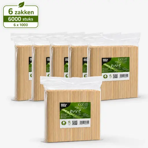 [PP110037] Stokjes, hout "pure" Ø 3 mm · 15 cm Per Doos 20 x 1000 Stuks  