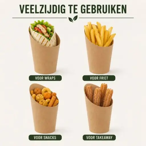 Wrap Snackbekers Kraft 6,5 oz – 400 Stuks – Kartonnen Friet- en Wrapbekers – Ø 60 x 118 mm – PE-Coating – Voor Snacks, Horeca en Takeaway