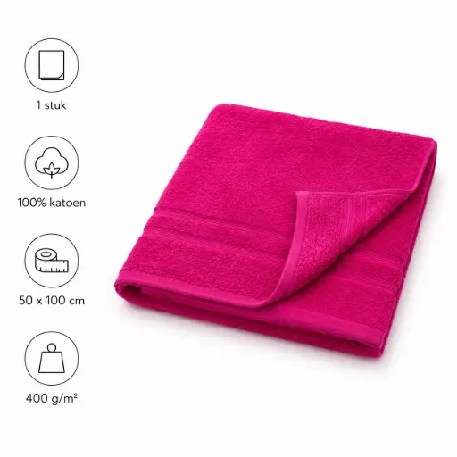 Handdoek Fuchsia – 50 x 100 cm – 100% Katoenen Badstof – 400 g/m² – Zacht & Absorberend – 1 Stuk