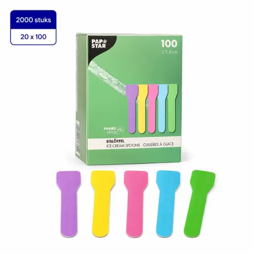[PP120226] Bio gekleurde ijslepels papier 9,5 cm FSC 4 kleuren colours 100 Stuks