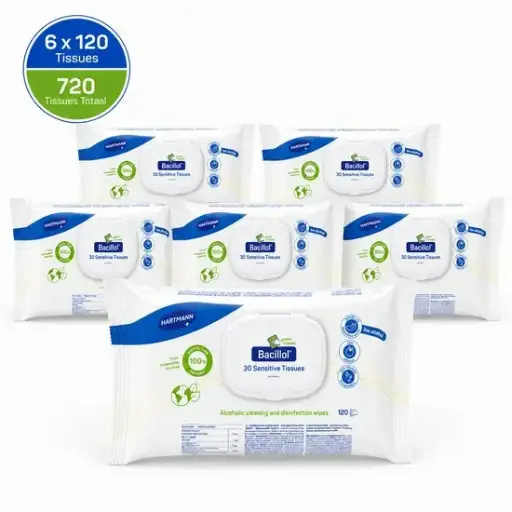 HARTMANN Bacillol 30 Sensitive Green Tissues – 6 x 120 Desinfectiedoekjes – 720 Stuks 