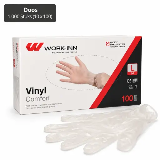 Vinyl handschoenen transparant & poedervrij "Comfort" maat L ongepoederd 1000 stuks (10x100)