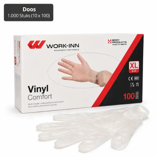 [PP150202] Vinyl handschoenen transparant & poedervrij "Comfort" maat XL ongepoederd 1000 stuks (10x100)