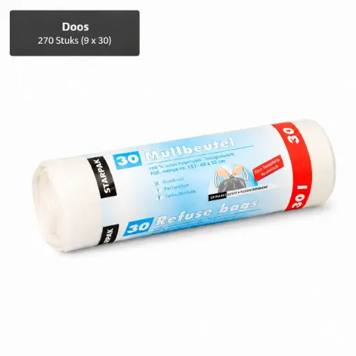 [PP150207] Pedaalemmerzakken met treklint, LDPE 30 l 62 cm x 53 cm wit, 17 my 270 stuks (9x30)