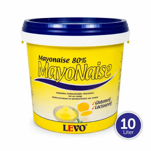 LEVO Mayonaise 80% – 10 Liter – Volvette Hollandse Mayonaise – Glutenvrij en Lactosevrij – Grootverpakking voor Horeca en Catering