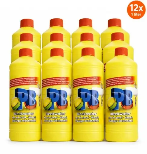 PB Bleekwater 1 Liter – 12 Stuks – Eau de Javel Bleach – Chloorbleekmiddel voor Toilet, Wastafel, Douche, Badkamer en Afvoerputjes