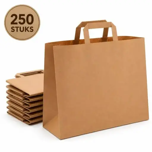 [NM120127] Papiertassen Groot Bruin 32+17x27cm 250 Stuks 