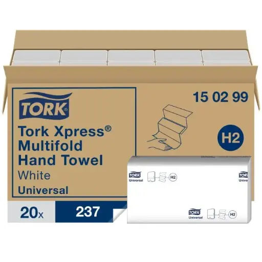 [CC00363] Tork Handdoekpapier H2 Xpress Multifold  Universal 2-laags wit 21,3x23,4cm 4740 stuks (150299) 20x237 Vellen