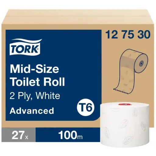 Tork Midi Toiletpapier T6 Advanced 2-laags Wit 27 Rollen x 100 meter(127530) 