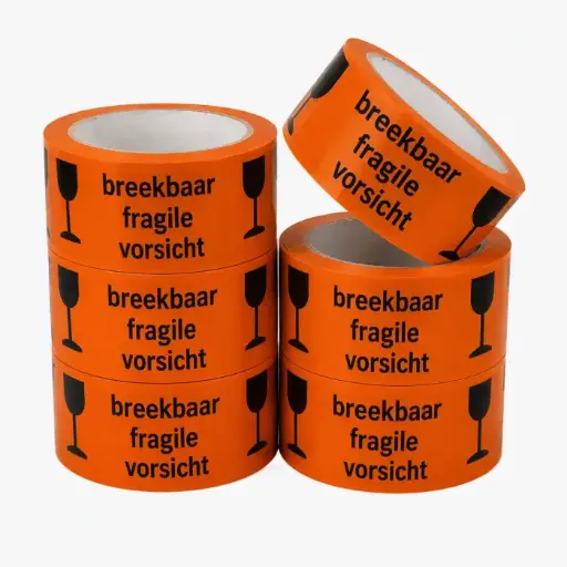 Pp Acryl Tape Low Noise 'Breekbaar Fragile Vorsicht', 32 Micron, 50 Mm X 66 Meter 6 Rollen 