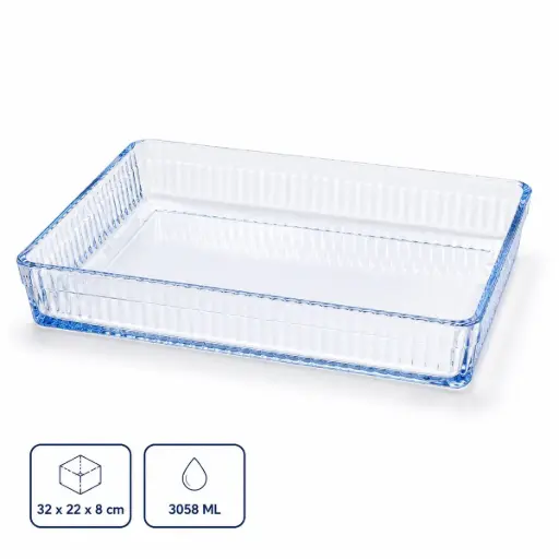 Glazen Ovenschaal Rechthoekig 32 x 22 x 8 cm – Borosilicaatglas Bakvorm 3058 ml – Optisch Ribbel Design – Hittebestendige Ovenschaal voor Lasagne, Ovenschotels, Desserts en Serveren 
