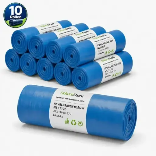 NaturaSterk Afvalzakken Recy. 70x110 Blauw T70 120 LT Per Doos 10 Rollen x 20Stuks