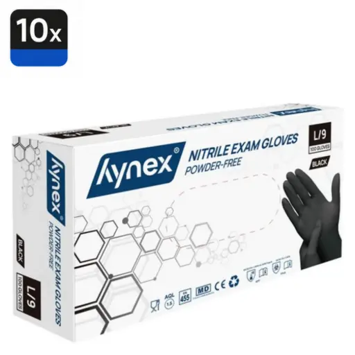 Hynex nitril wegwerphandschoenen 3.5g maat L - 1 doos 10x100=1000 stuks - Zwart - Poedervrij - Latexvrij - Niet Steriel